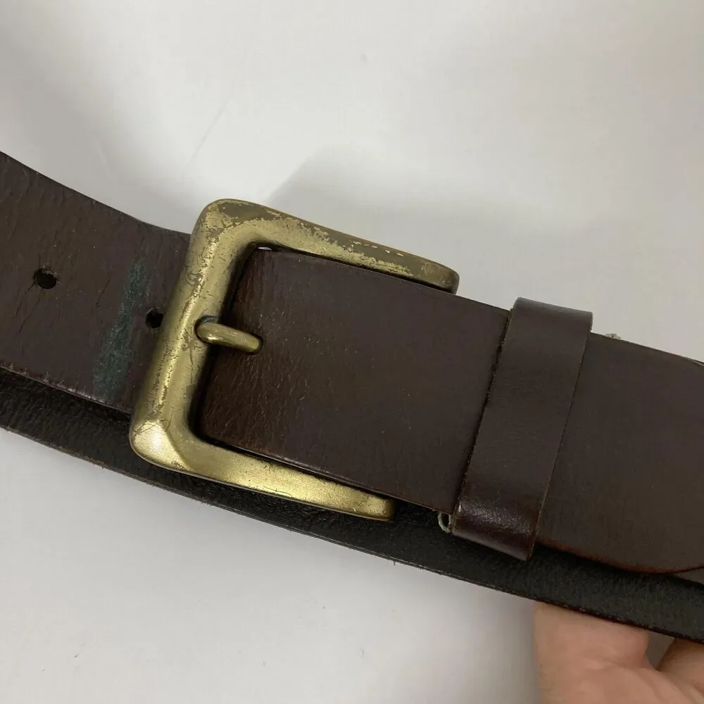 Timberland Leather Belt Mens 32 Brown Antique Brass Buckle Tree Logo Casual - Picture 13 of 14